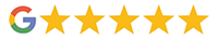 Google logo with five gold stars indicating excellent dental rating review.