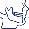 Outlined dental illustration showing jaw structure with teeth and smile outline for dentistry context.