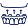 Dental implants icon showing tooth crown with upward arrows indicating dental restoration procedure.