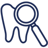 Magnifying glass examining tooth symbol representing dental inspection and oral health care