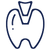 Minimalist dental icon showing a stylized tooth with a crown, representing dental care and procedures.