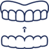 Illustration of upper and lower teeth showing dental alignment or bite correction comparison.